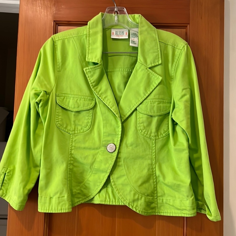 Vintage Bill Blass neon green denim jacket!